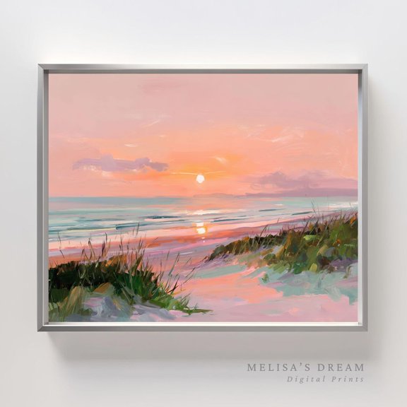 Pastel Beach Sunset Print Coastal Landscape Wall Decoration Unframed Paper Print