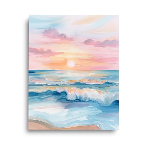 Pastel Beach Sunset Print, Coastal Seascape Wall Art, Ocean Horizon Poster, Calm Sea Decor, Gentle Waves, Sunset Home Decor #3279, Unframed Poster Size 8x12