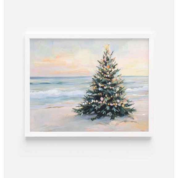 Pastel Beach Tree Art Nautical Decor Winter Tropical Tree Beach Pastel Coastal Wall Art Nautical Winter Decor, Unframed Paper Print