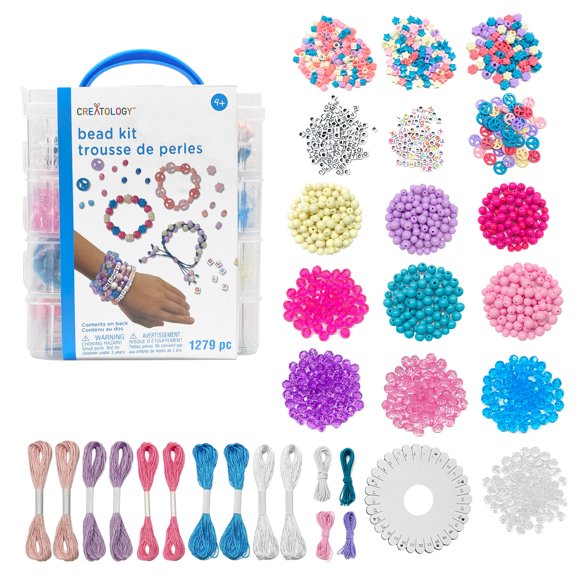 Pastel Bead Kit Box by Creatology - Plastic Beads for Making Jewelry - Charms - Key Chains - Friendship Bracelets - and Arts & Crafts - 1 Pack
