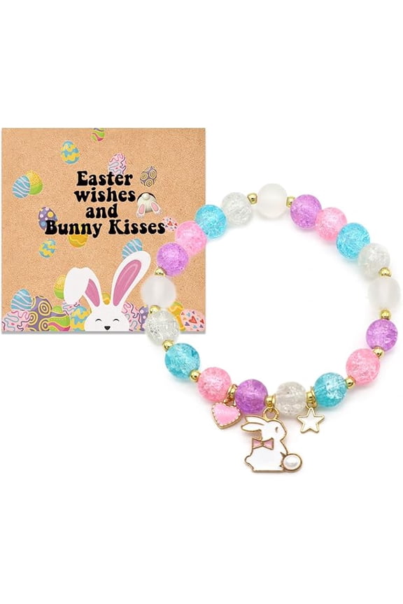 Pastel Beaded Easter Bunny Charm Bracelet, Cute Rabbit Pendant Jewelry for Girls Teens, Spring Easter Basket Stuffers & Gift Ideas