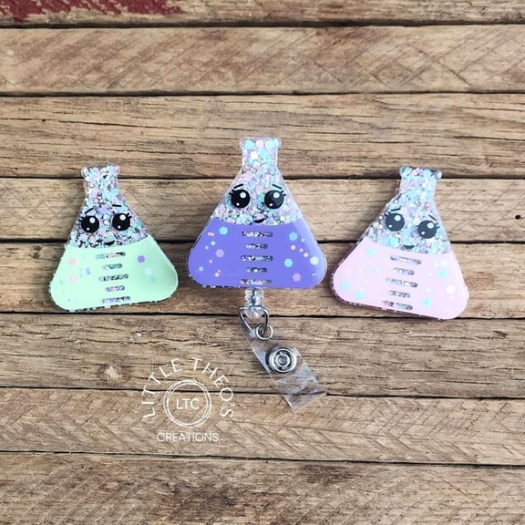 Pastel Beaker Badge Reel: Interchangeable Science Nurse ID Holder