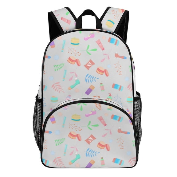 Pastel Beauty Product Pattern Big Student Laptop Backpack For College Women Middle High Teen Bookbag Travel Daypack