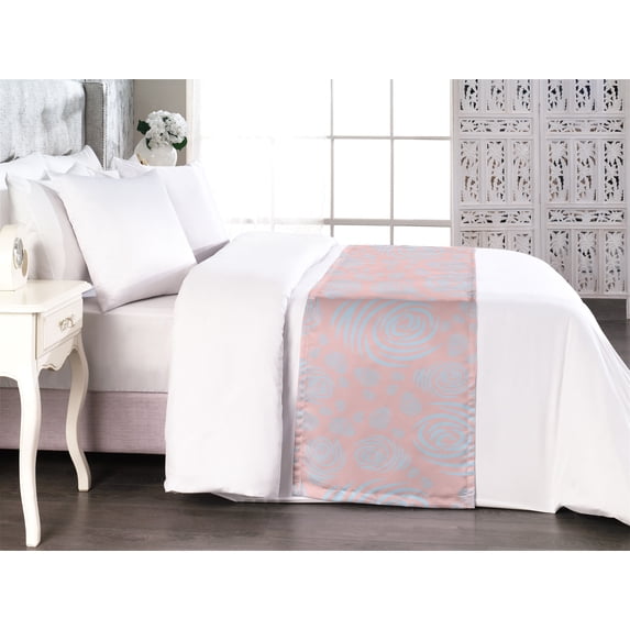 Pastel Bed Runner, Modern Neutral Soft Abstract Design Circles Scribble Look Forms, Decorative Accent Bedding Scarf for Hotels Homes & Guest Rooms, Queen, Pale Pink and Pale Azure Blue, by Ambesonne