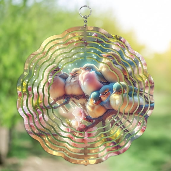 Pastel Birds 10 Inch Metal Wind Spinner, 3D Kinetic Outdoor Hanging Garden Decor for Yard Patio, Gift for Women and Men