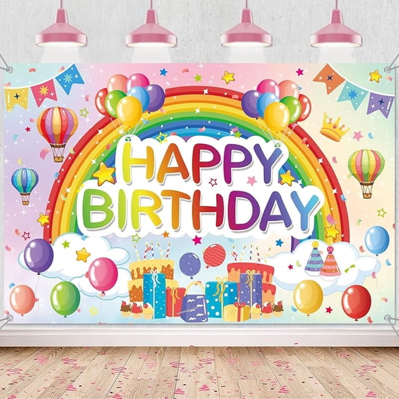 Pastel Birthday Decorations Party Backdrop - Happy Birthday Banner Decoration for Indoor and Outdoor, Personalized Background for Girls Baby Shower Party Supplies (180x120cm)
