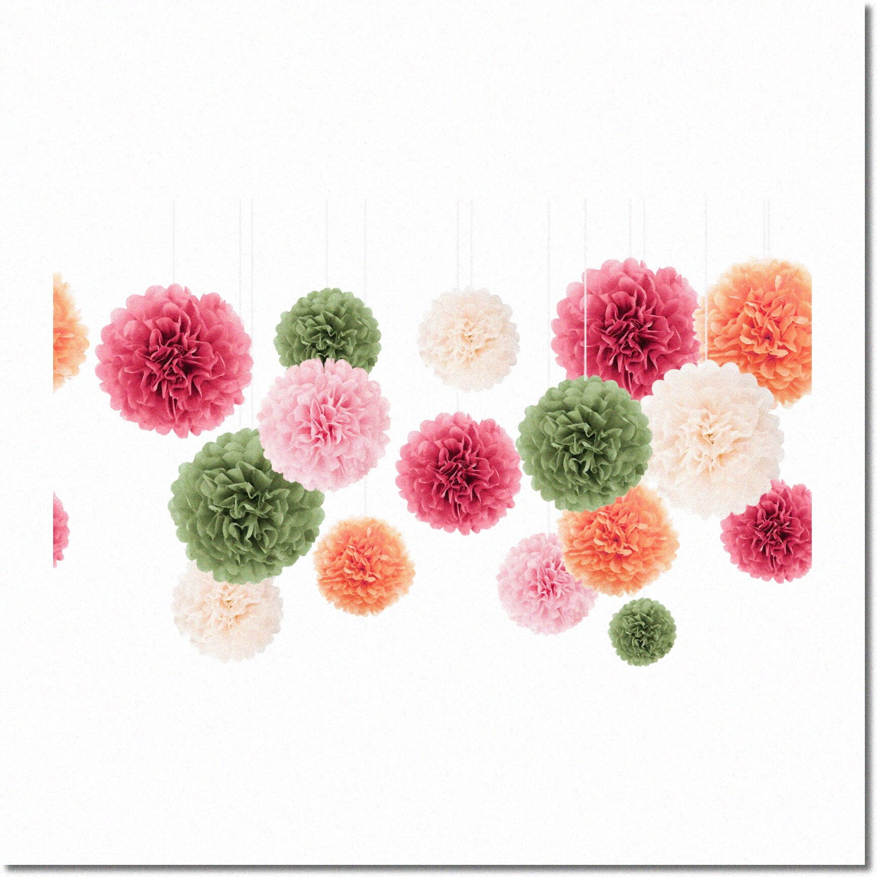 Pastel Bliss Party Pom Poms - 16Pcs Pink, Sage Green, Ivory Tissue ...