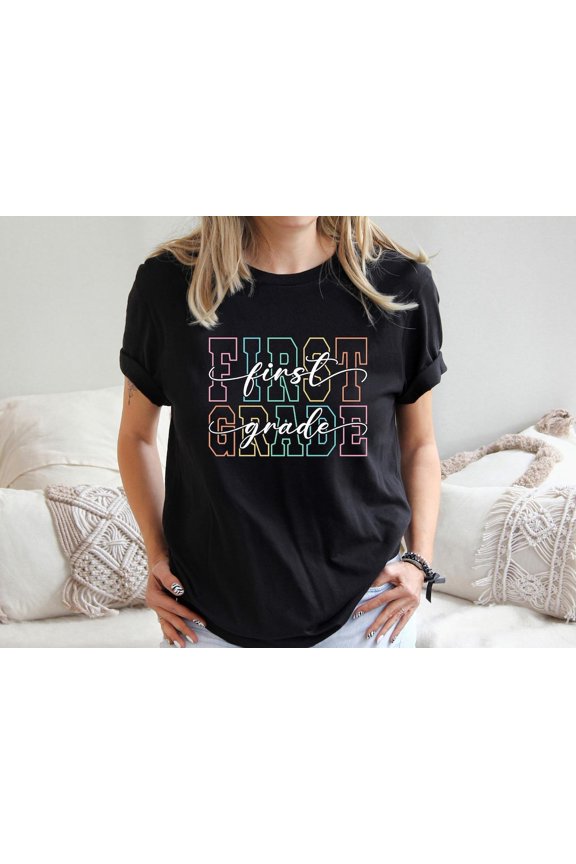 Pastel Block Letter First Grade Shirt - Back To School Tee All Size S-5Xl