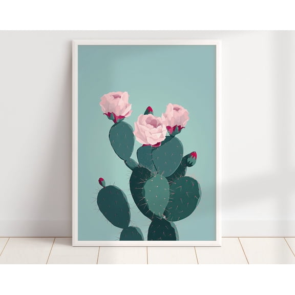 Pastel Blue Boho Cactus Wall Art Print, Colorful Minimalist Cactus Decor, Botanical Desert Wall Art, Plant Art Wall Art, Modern Wall Decor, 24x36 UNFRAMED