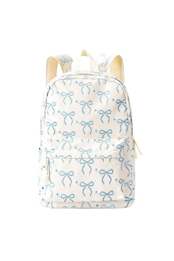 Pastel Blue Bowknot Teen Backpack - Cute Star Pattern Lightweight School Bag for College High School Students