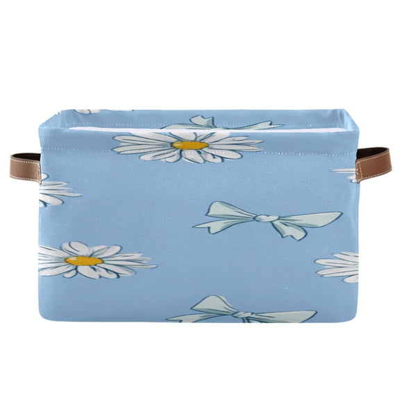Pastel Blue Bows Daisies Flower Square Storage Bins with Handles Collapsible Containing Box 1 Pack