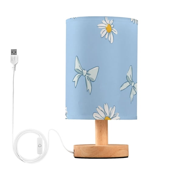 Pastel Blue Bows Daisies Flower Table Lamp with USB Port LED Warm Light Lamp Night Light Home Decor