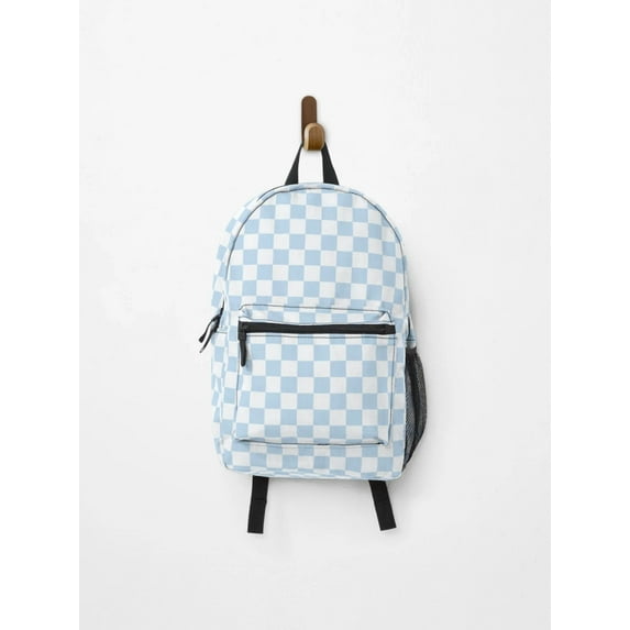 Pastel Blue Checkerboard 80s Aesthetic Pattern Backpack, Back To School Backpack