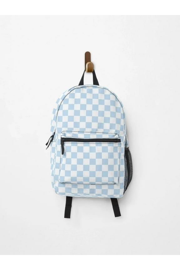 Pastel Blue Checkerboard 80s Aesthetic Pattern Backpack, Back To School Backpack