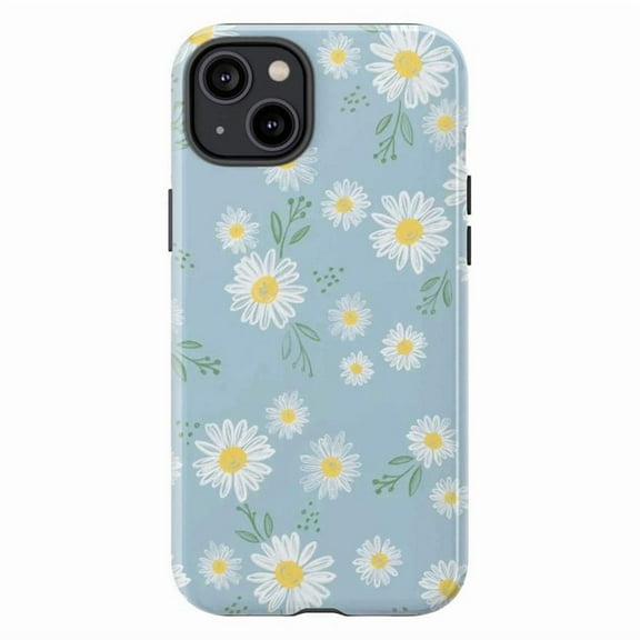 Pastel Blue Daisy Flower Phone Case, Cute Minimal Floral Aesthetic iPhone Cover for iPhone 16 15 14 13 12 11 Plus Pro Max Mini