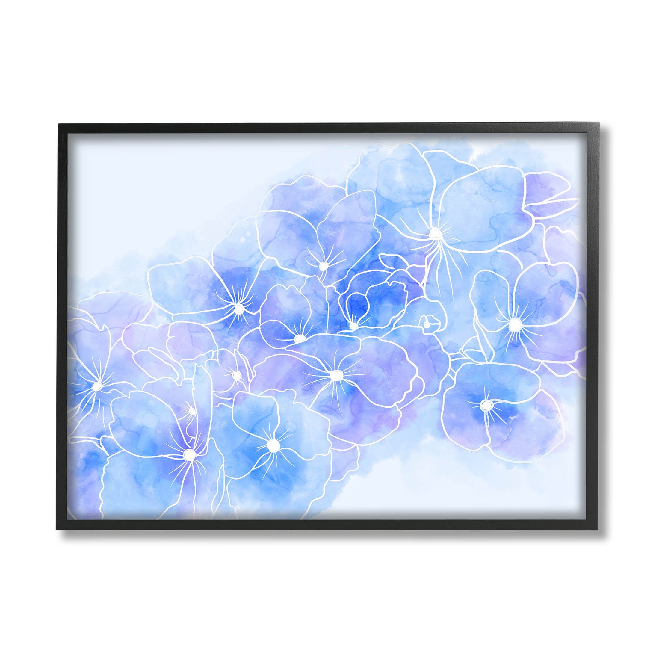 Pastel Blue Flower Outlines Botanical & Floral Graphic Art Black Framed Art Print Wall Art