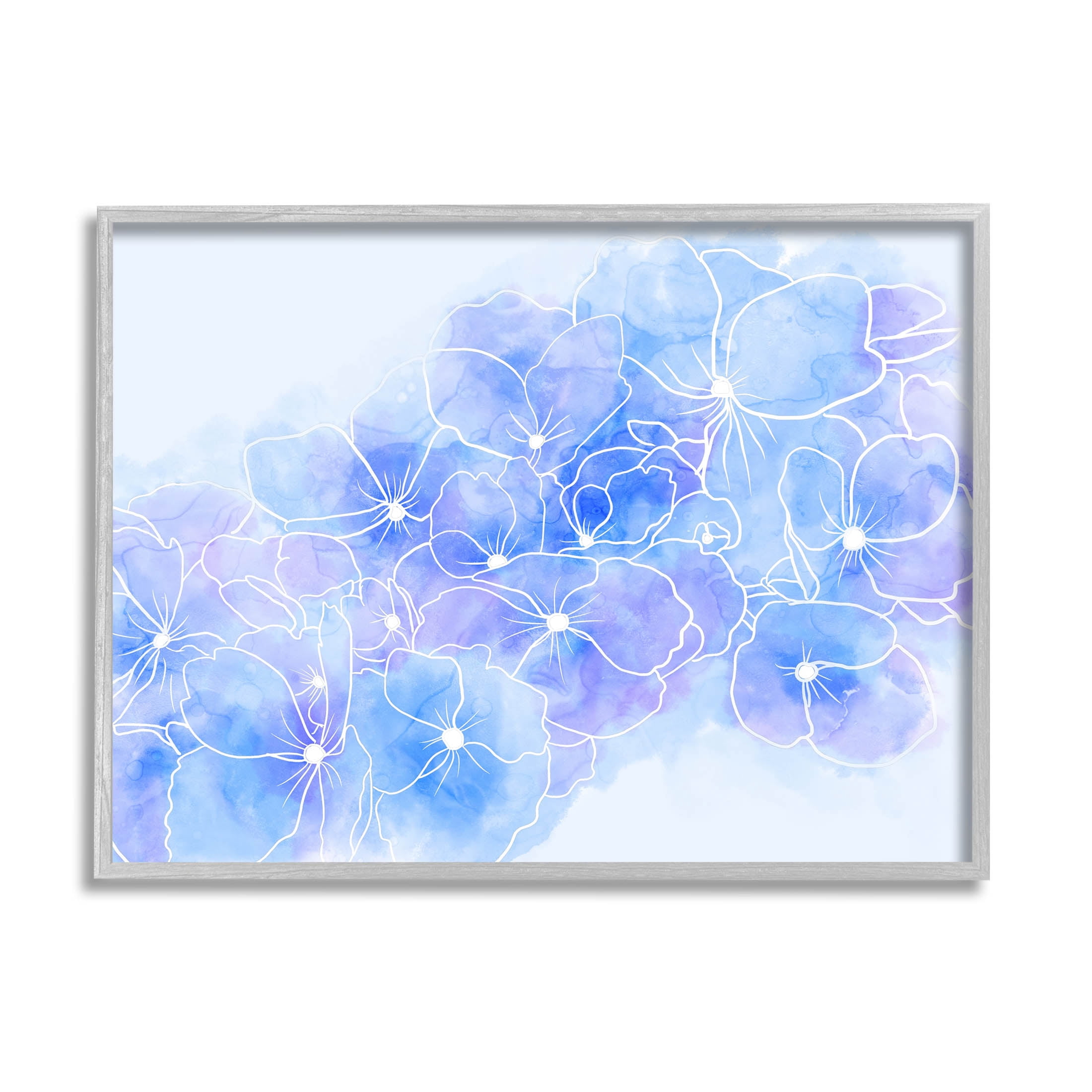 Pastel Blue Flower Outlines Botanical & Floral Graphic Art Gray Framed Art Print Wall Art