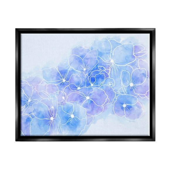 Pastel Blue Flower Outlines Botanical & Floral Graphic Art Jet Black Framed Art Print Wall Art