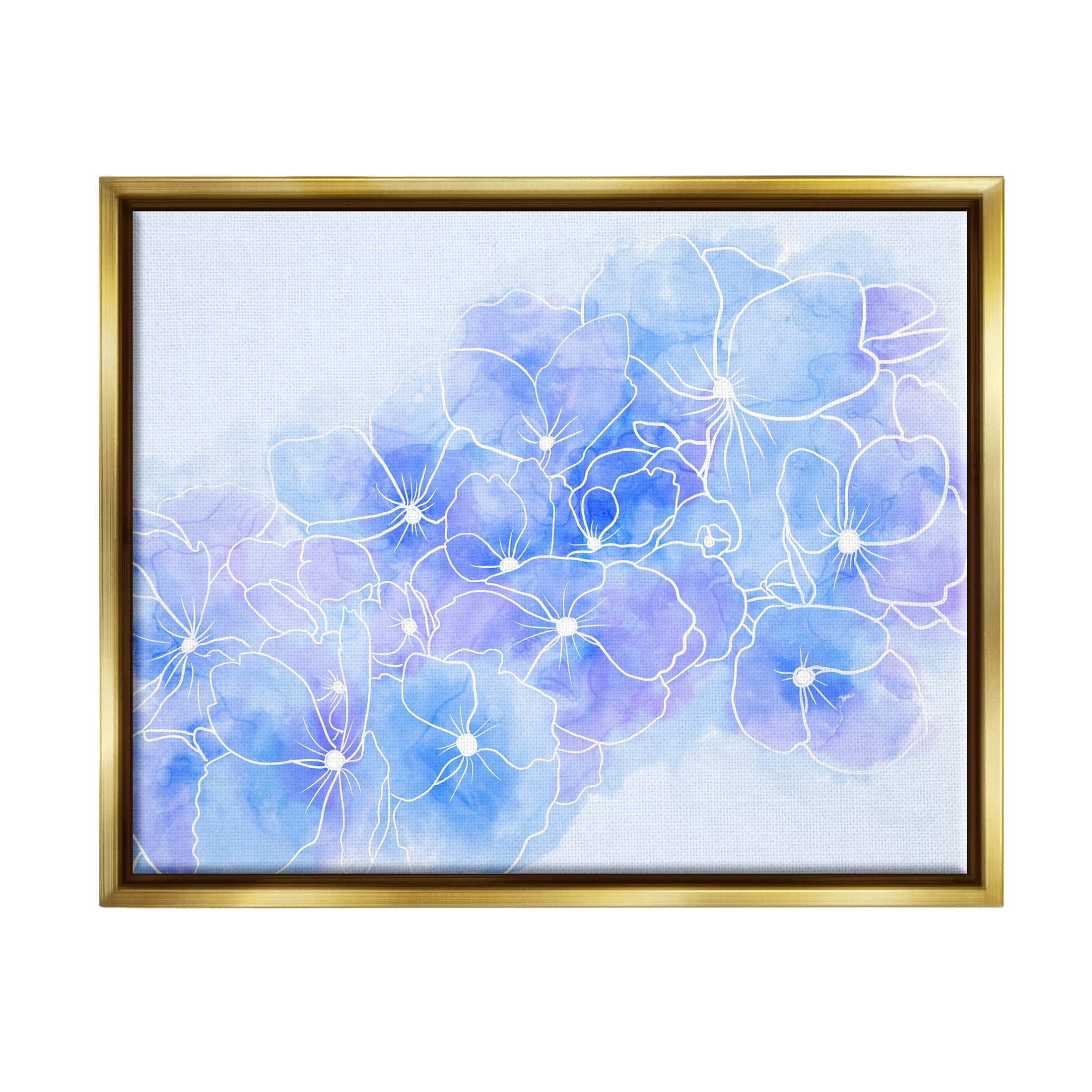Pastel Blue Flower Outlines Botanical & Floral Graphic Art Metallic Gold Framed Art Print Wall Art