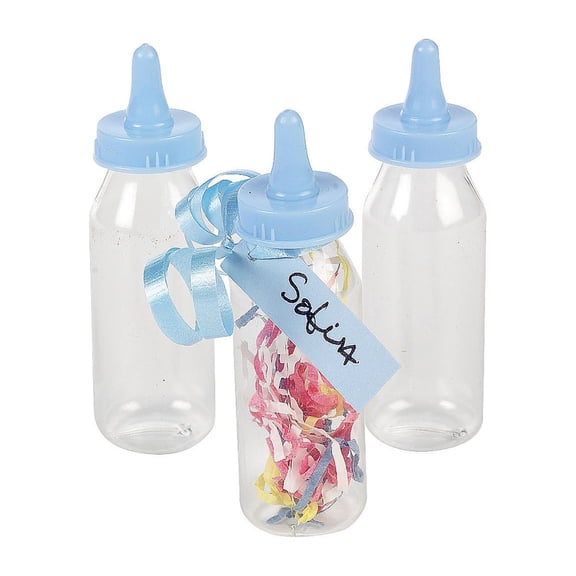 Pastel Blue Mini Baby Bottle Containers - Party Supplies - 12 Pieces