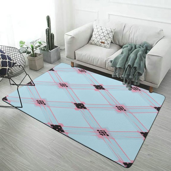 Pastel Blue Pink Diamond Pattern Carpet Soft Comfy Rug for Home Living Room Bedroom Area Rug Non-slip Doormat Decor