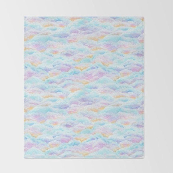 Pastel Blue Pink and Lavender Layered Clouds Fleece Blanket, Polyester, 280 GSM, Dreamy Sky Style for Couch or Bed