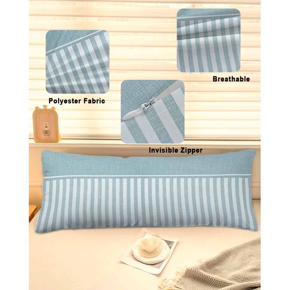 Pastel Blue Striped Throw Pillow Covers,Boho Stripes Minimalist Linen Texture Soft Breathable Pillow Cases with Zipper for Sleeping,Long Body Pillowcases for Couch Bed Sofa Chair 20x54 Inches