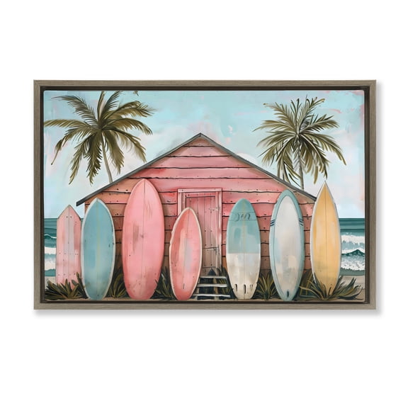 Stupell Industries Pastel Boards Against Cabin Brown Framed Floater Canvas Wall Art, design by LSR Design Studio, 17 x 25