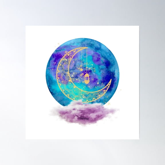 Pastel Bohemian Filigree Crescent Moon Poster Wall Art, Modern Wall Decor, 30x30 UNFRAMED