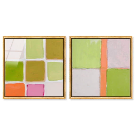 Pastel Boho Minimal Wall Print Set Framed High-Gloss Acrylic Glass Wall Art Boho Set by Art Remedy, Gold Frame, 30 x 30
