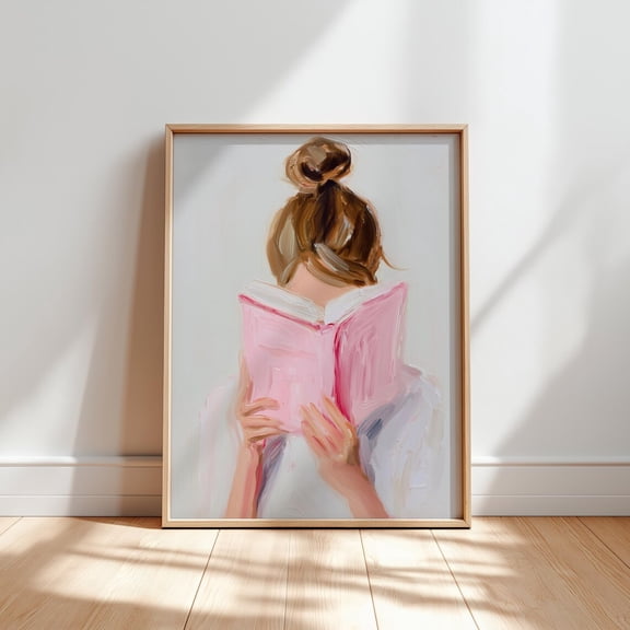 Pastel Book Nook Poster: Blonde Girl Reading, Cozy Library Decor, Unframed Poster Size 12x18