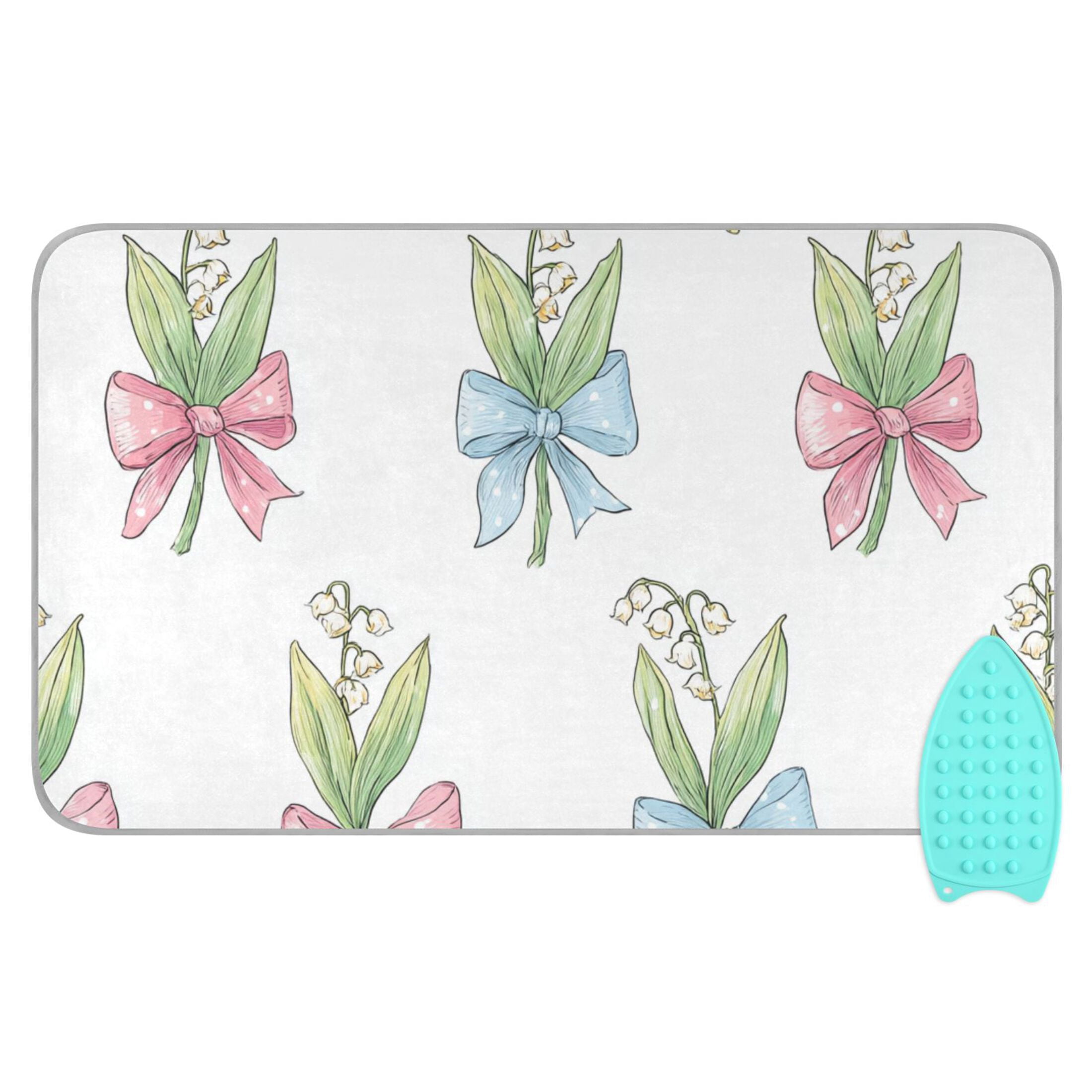 Pastel Bows on Flowers Ironing Mat Blanket Portable Travel Ironing Pad Heat Resistant Pad 47.2" x 27.6”