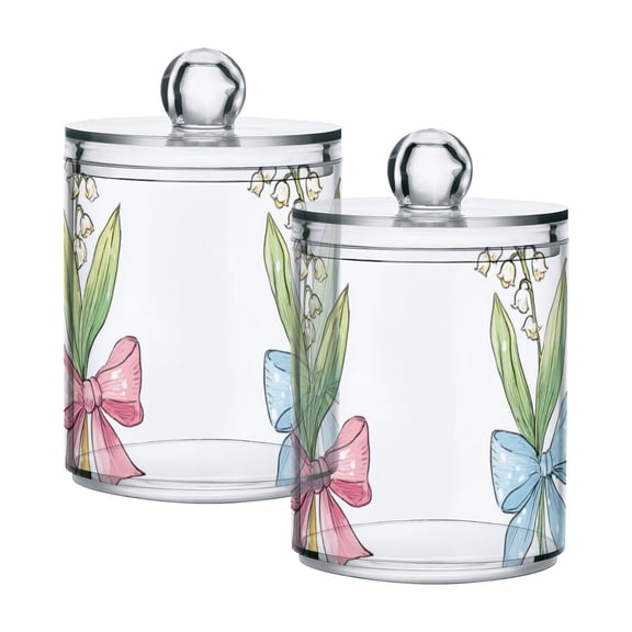 Pastel Bows on Flowers Translucent Plastic Cans Storage Canisters with Lid Set of 2