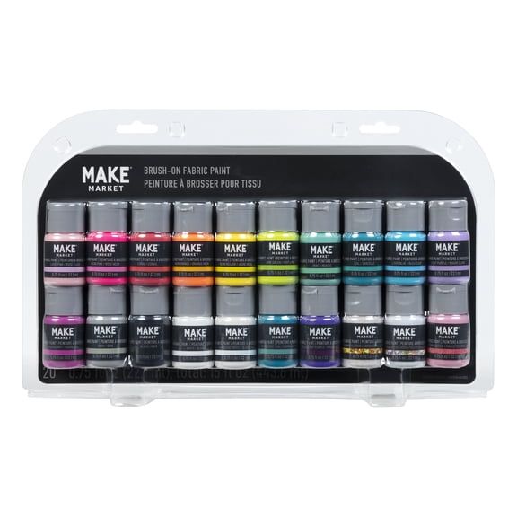 Pastel Brush-On Fabric Paint Set by Make Market – Water-Based - Nontoxic - Matte - Iridescent & Glitter Colors - 0.75 fl oz Bottles - 6 Packs