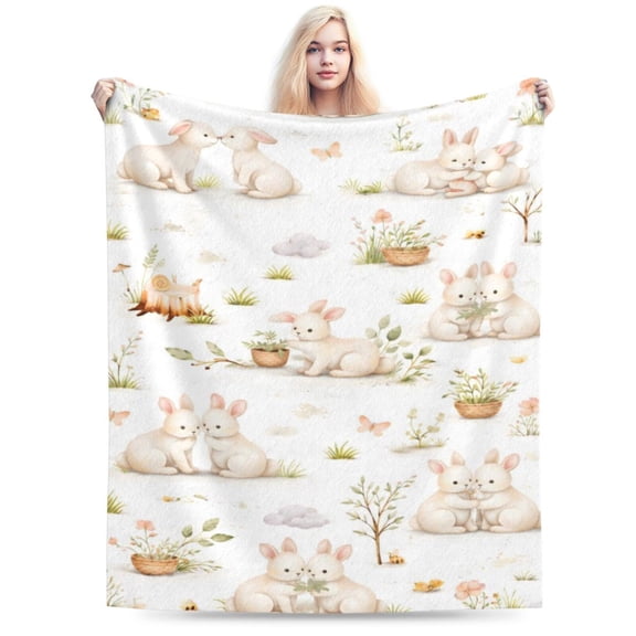 Pastel Bunny Easter Blanket for Couch Bed Spring Home Decor Farmhouse Accent Gift 80x60
