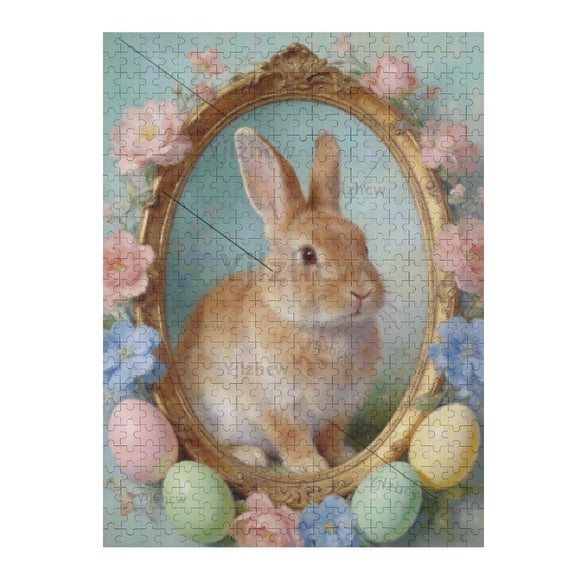 Pastel Bunny Framed Floral Art Wooden Jigsaw Puzzle 500 Pieces Adults Indoor Hobby Tabletop Relaxation Activity Brain Teaser Leisure Mind Exercise Home Decor Pastime