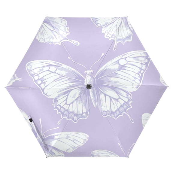 Pastel Butterflies Folding Umbrella UV50+ Waterproof Sun Protection Auto Open Close Compact Fiberglass Frame