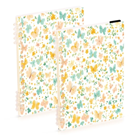 Pastel Butterflies Pattern 2-Piece A5 PP Notebooks, Adjustable Rings, 80g Paper, Diary Set