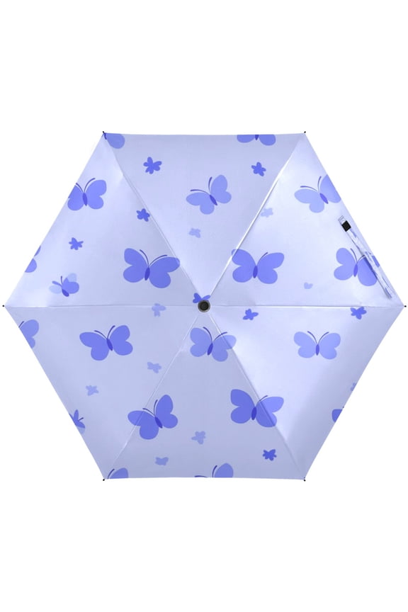 Pastel Butterflies Pattern Umbrellas for Sun Auto Open Close UV50+ Waterproof 5-Fold Compact Fiberglass Frame