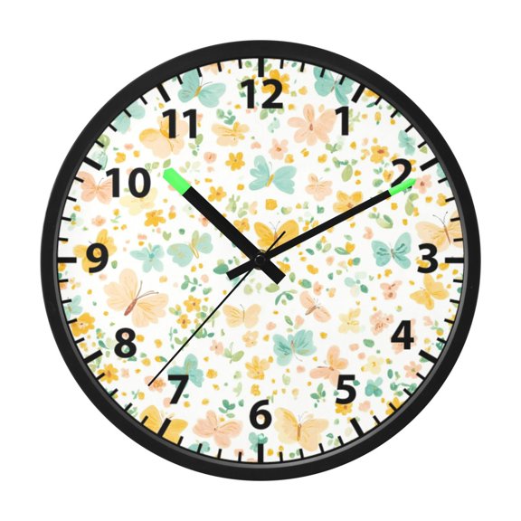 Pastel Butterflies Pattern Wall Clock 12 Inch Voice Activated Night Light Silent Non Ticking