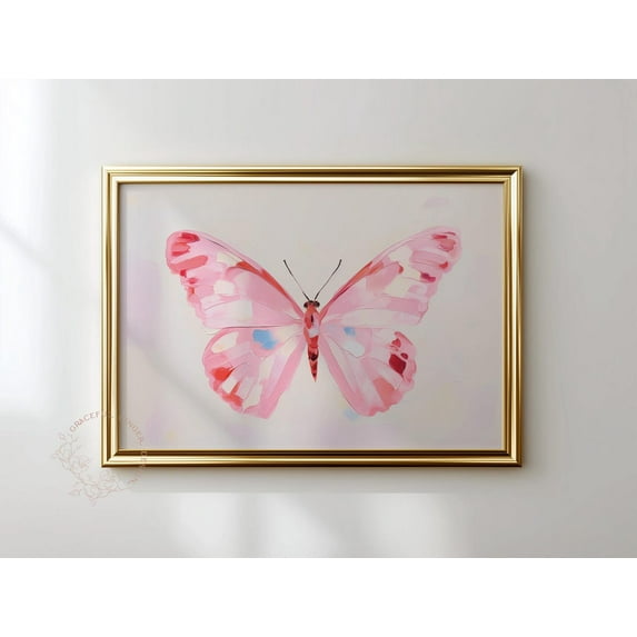 Pastel Butterfly Nursery Print, Light Pink Girl'S Room Decor Home Decor #2345, Unframed Canvas Size 16x24