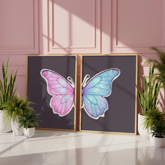 Pastel Butterfly Wing Prints Nursery Decor Set 2 Stretched Canvas 16x24