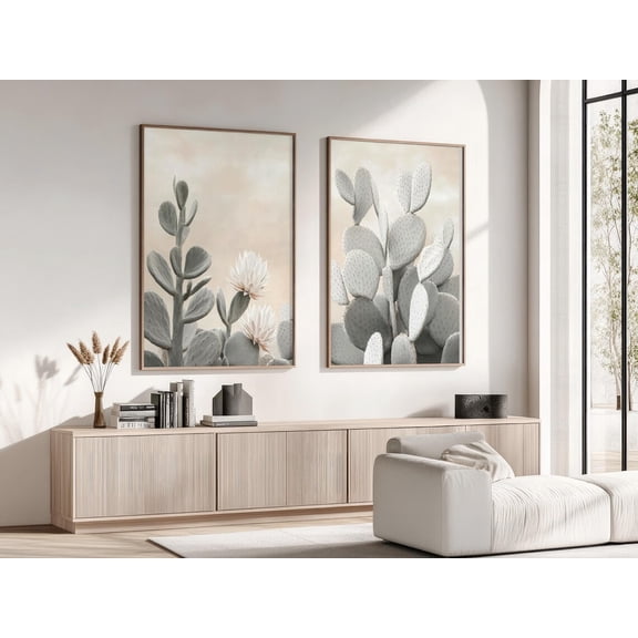 Pastel Cactus Images Neutral Tones Botanical Home Decor Office Wall Art Set 2
