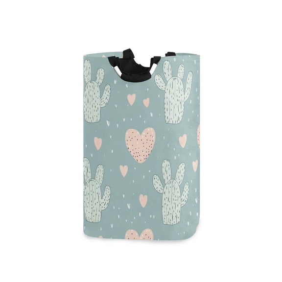 Pastel Cactus with Hearts Valentine Laundry Basket with Handles Foldable Laundry Hamper Freestanding Washing Bin 50L