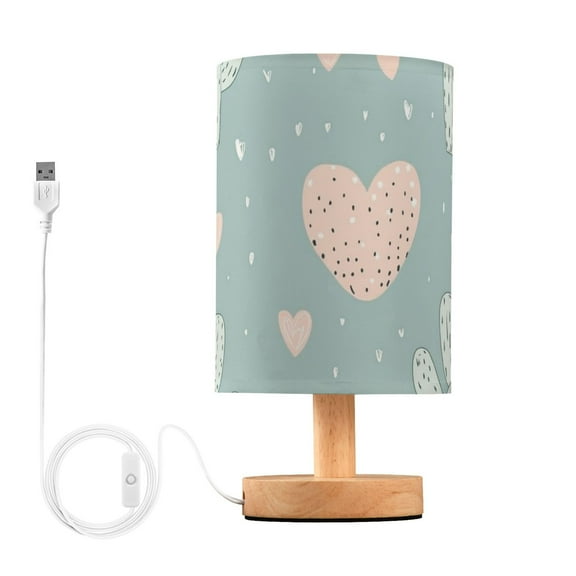 Pastel Cactus with Hearts Valentine Table Lamp with USB Port LED Warm Light Lamp Night Light Home Decor