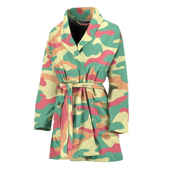 Pastel Camouflage Women Bathrobe One Size Univeral Fits Fashion Lightweight Plush Fleece Long Robe For Women