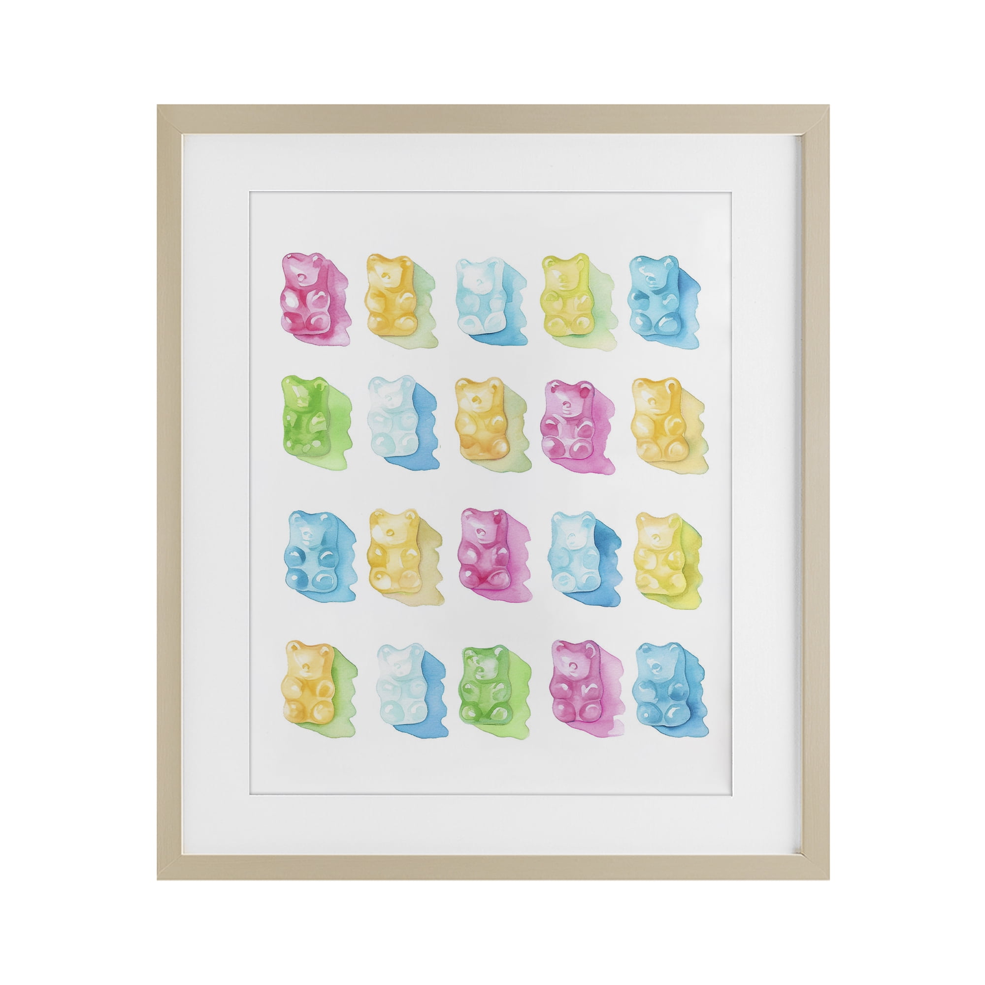 Pastel Candy Bears Collection Birch Framed Print Under Glass, design by Lil' Rue