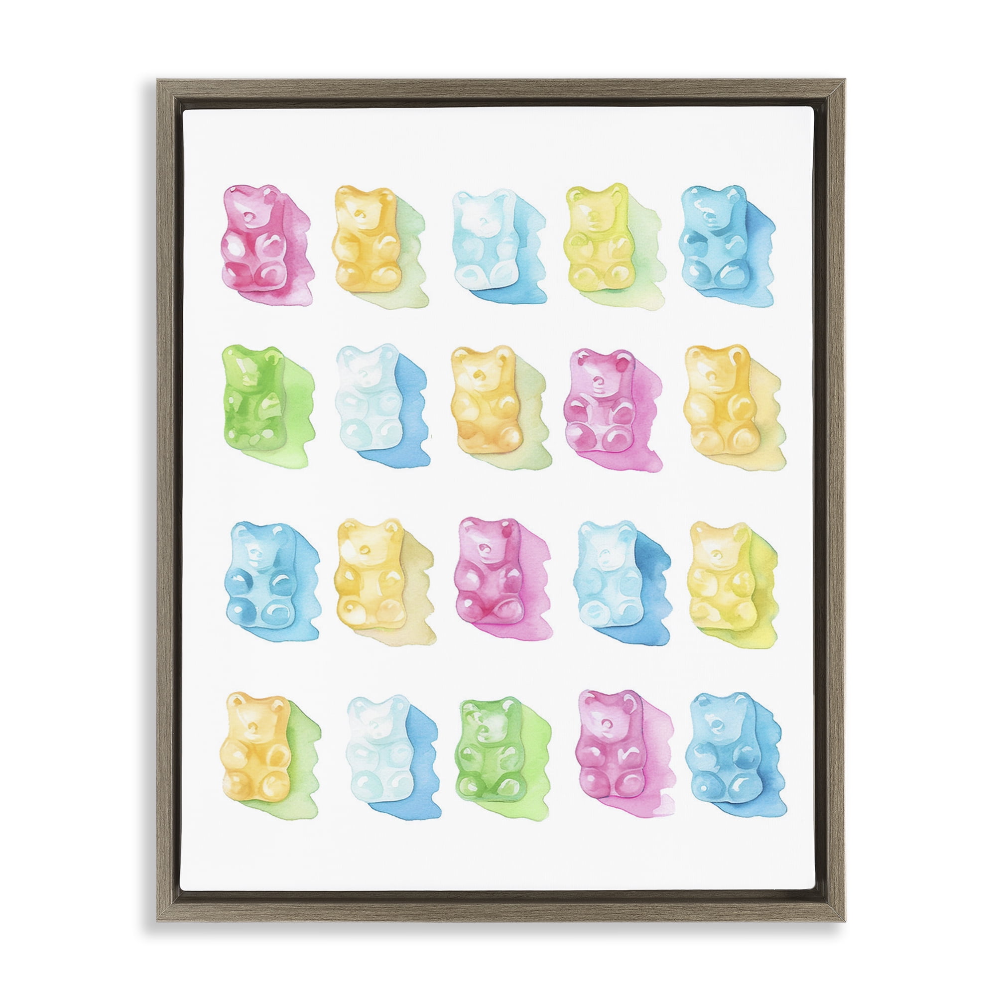 Pastel Candy Bears Collection Brown Framed Floater Canvas Wall Art, design by Lil' Rue