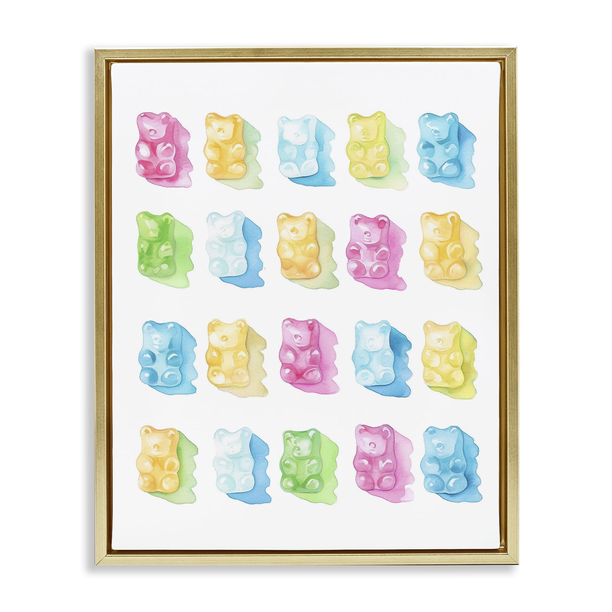 Pastel Candy Bears Collection Gold Framed Floater Canvas Wall Art, design by Lil' Rue