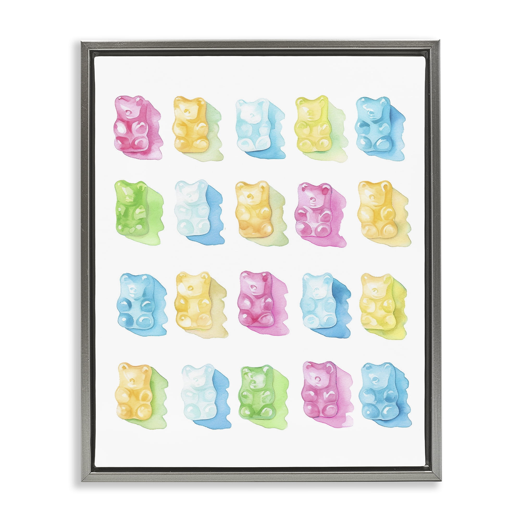 Pastel Candy Bears Collection Gray Framed Floater Canvas Wall Art, design by Lil' Rue